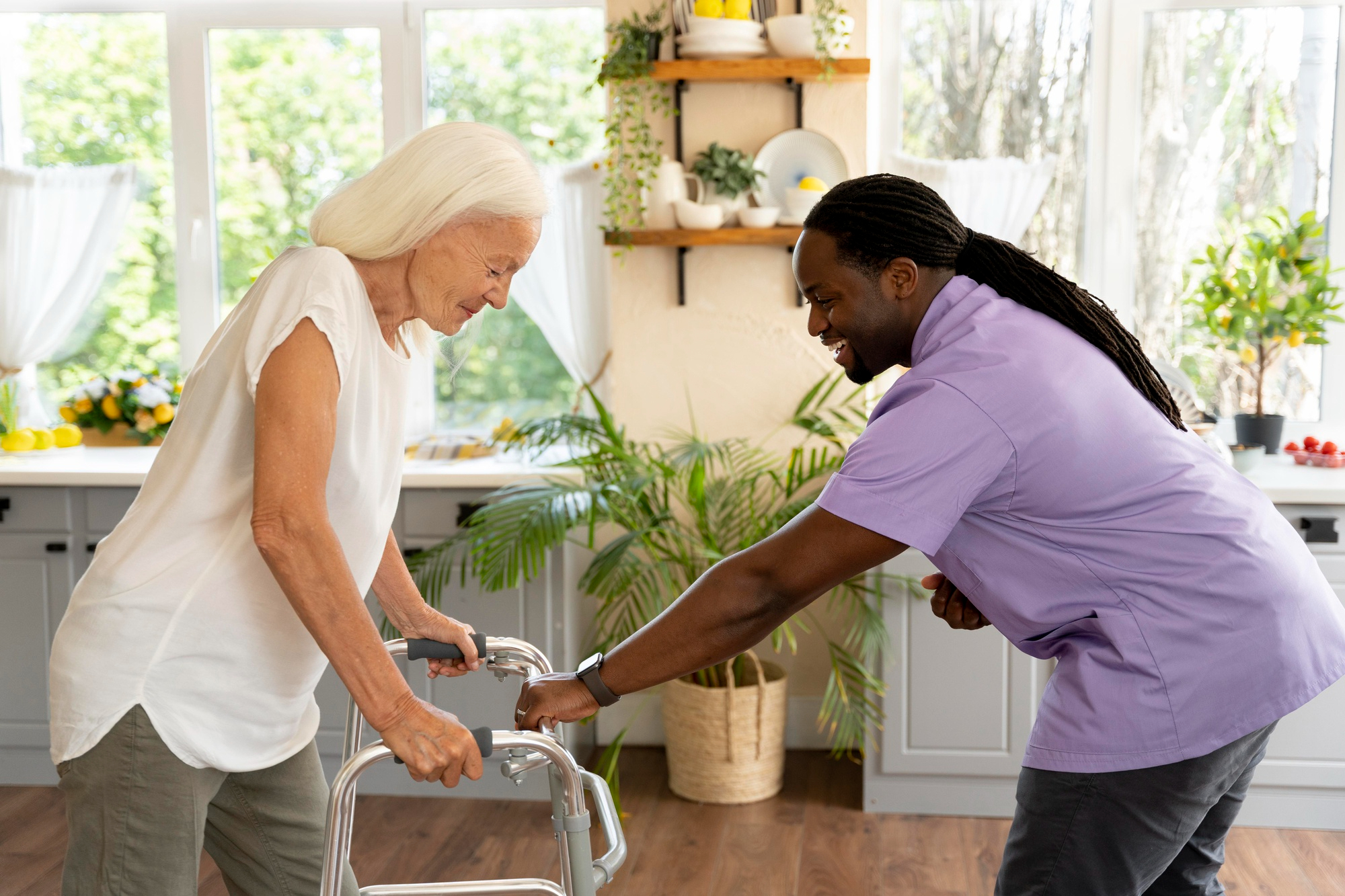 A carer supporting an older person at home